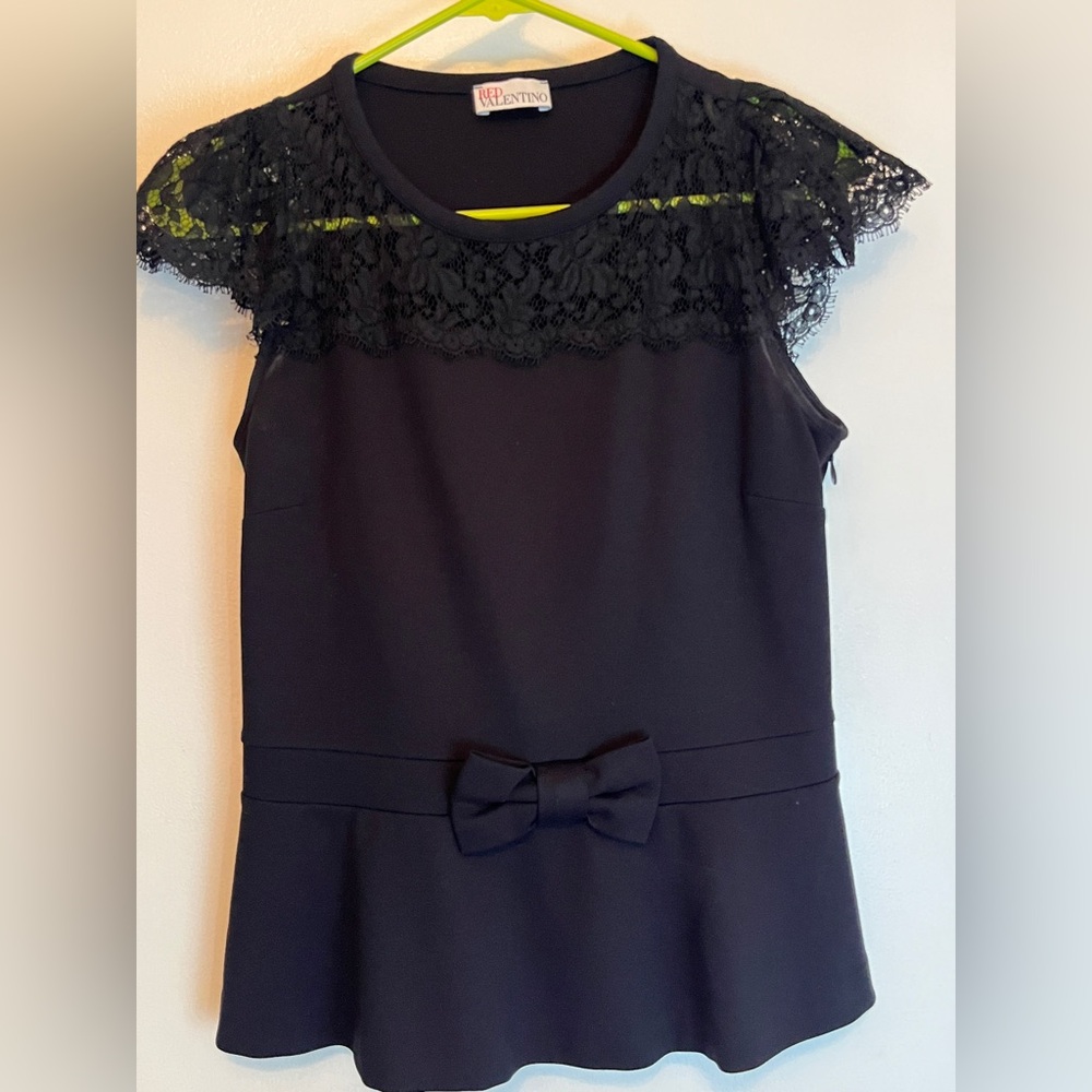 RED Valentino Bateau Neckline lace bow blouse top size S